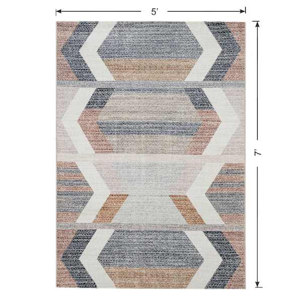 (B827) Arrow Multicolor Washable Area Rug, 5x7