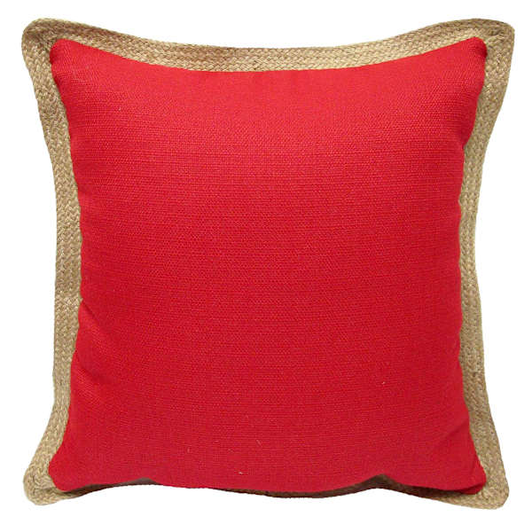 Red Jute Trim Outdoor Throw Pillow, 18"
