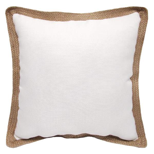 Olinen White Outdoor Throw Pillow with Jute Trim, 18"