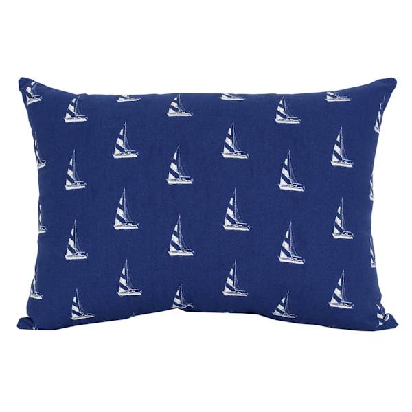 Providence Blue Sailboat Lumbar Outdoor Throw Pillow, 14x20