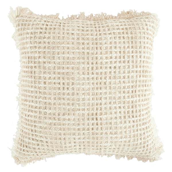 Delphi Taupe Waffle Fringe Throw Pillow, 21"