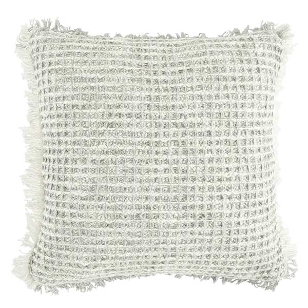 Delphi Grey Waffle Fringe Throw Pillow, 21"