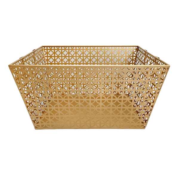 Geo Gold Metal Rectangle Storage Basket Large