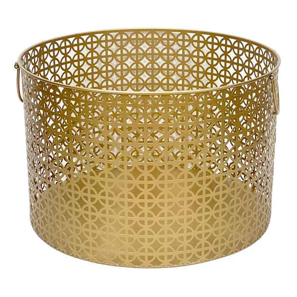 Geo Gold Round Metal Storage Basket, Large