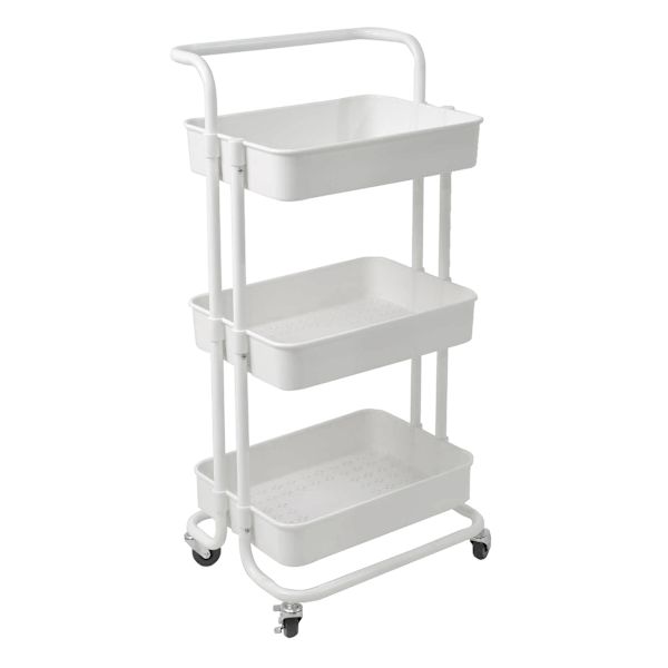 White Rolling Storage Cart with Handle, 34.2"