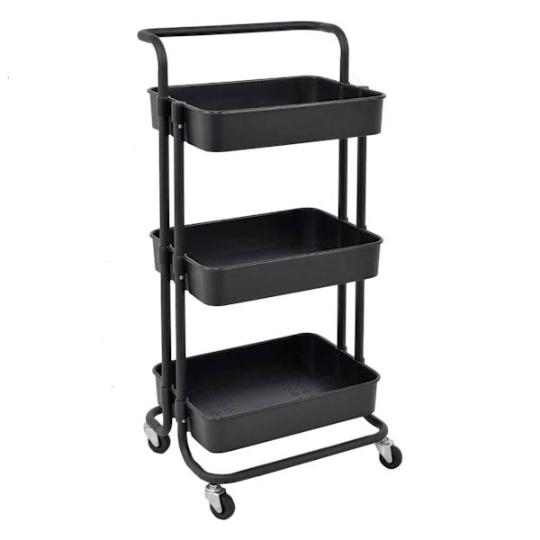 Black Rolling Storage Cart with Handle, 34.2"