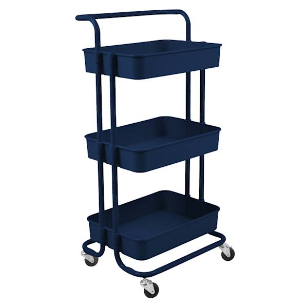 Blue Rolling Storage Cart with Handle, 34.2"