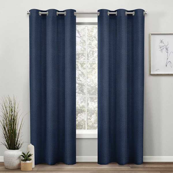 Providence Navy Blue Velvet Light Filtering Curtain Panel, 84"