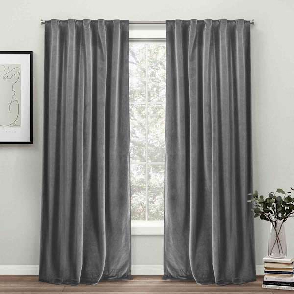 Providence Grey Velvet Light Filtering Curtain Panel, 84"