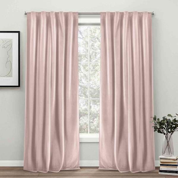 Providence Blush Pink Velvet Light Filtering Curtain Panel, 84"