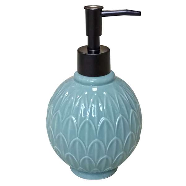 Found & Fable Blue Fan Ceramic Soap Dispenser, 7"