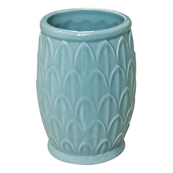 Found & Fable Blue Fan Ceramic Bath Tumbler, 4"