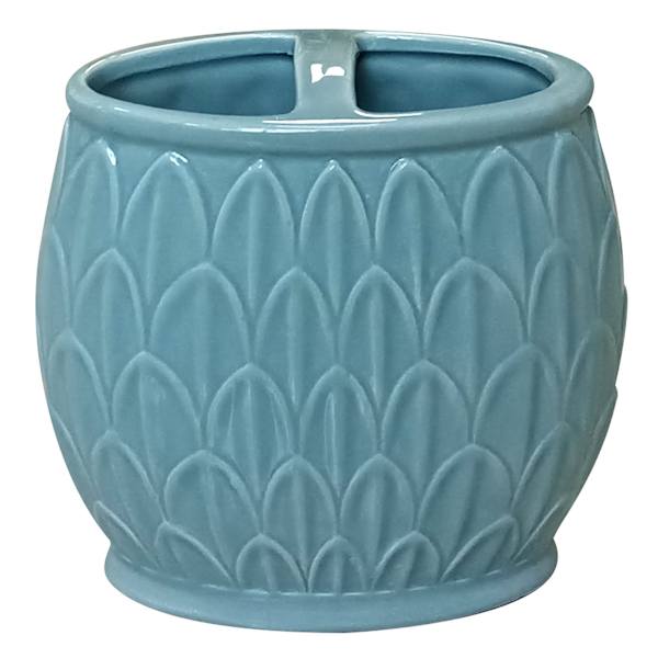 Found & Fable Blue Fan Ceramic Toothbrush Holder, 4.5"