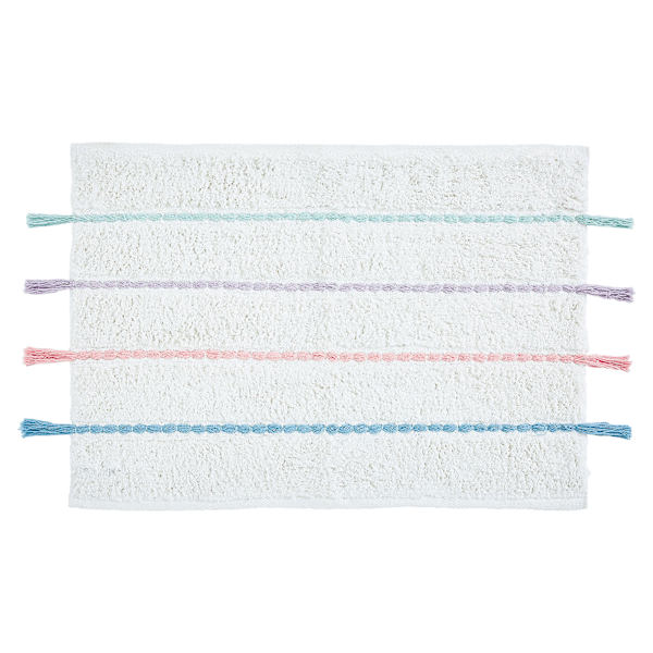 Tiny Dreamers White Pastel Cotton Fringe Bath Rug, 20x30