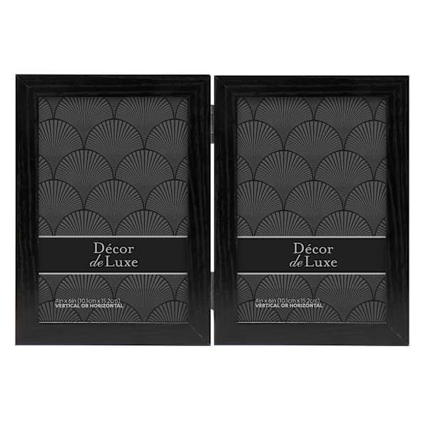 Black Double Hinged Wooden Tabletop Picture Frame, 4x6
