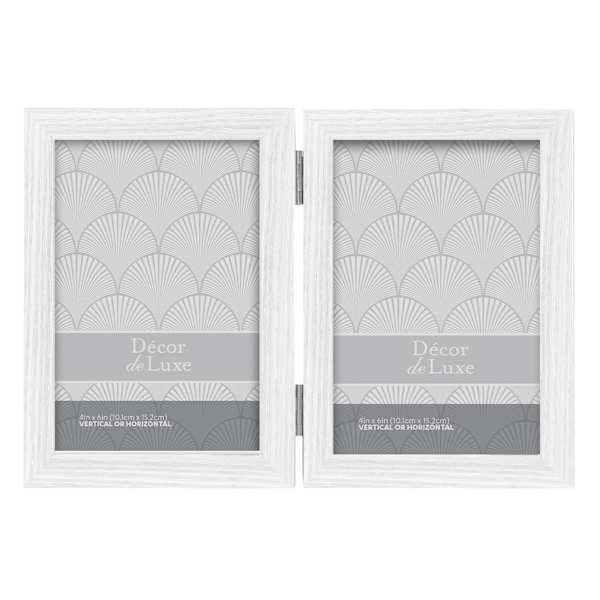 White Double Hinged Wooden Tabletop Picture Frame, 4x6