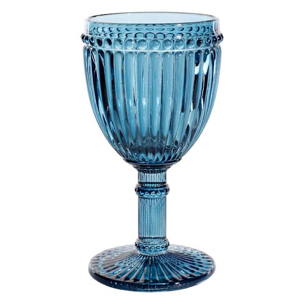 Providence Blue Beaded Glass Goblet, 10.5oz