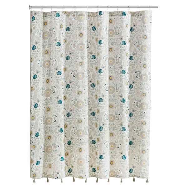 Tracey Boyd Multicolor Floral Printed Shower Curtain with Tassels, 70x72