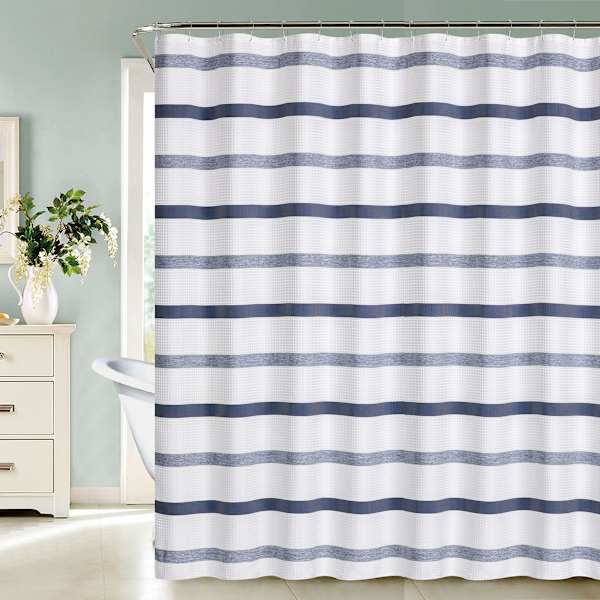 Blue Wesley Waffle Stripe Shower Curtain, 72"