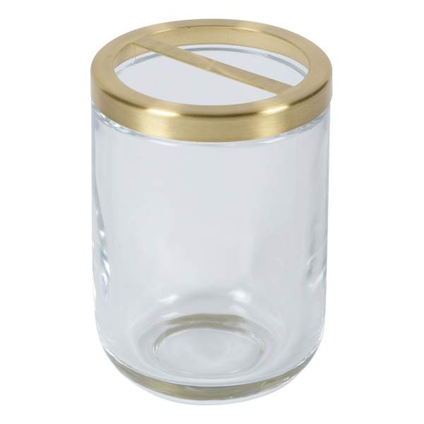 Found & Fable Jasper Clear Glass Toothbrush Holder with Gold Accents, 4"