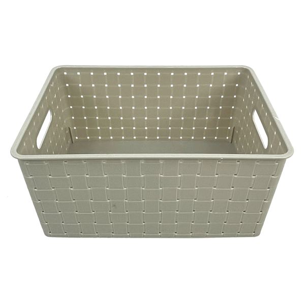 Tiny Dreamers Strap Design Weave Storage Basket, Cool Grey
