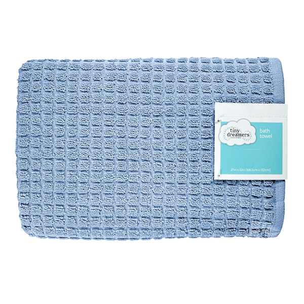 Tiny Dreamers Blue Grid Cotton Bath Towel, 27x52