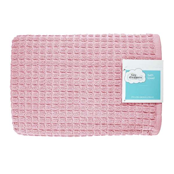 Tiny Dreamers Pink Grid Cotton Bath Towel, 27x52