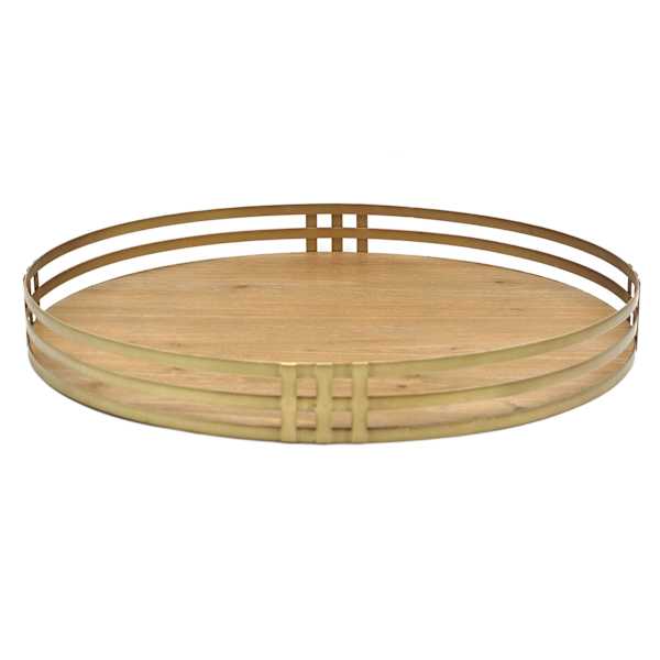 Honeybloom Metal & Wood Round Decorative Tray, 20"