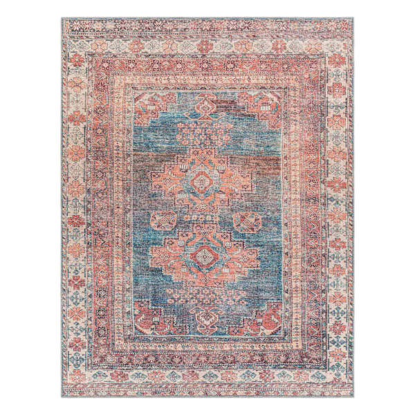 (B859) Colin Red & Blue Multi Medallion Washable Area Rug, 8x10