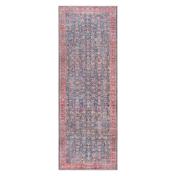 (B860) Honeybloom Colin Red & Blue Floral Medallion Washable Runner, 2x7