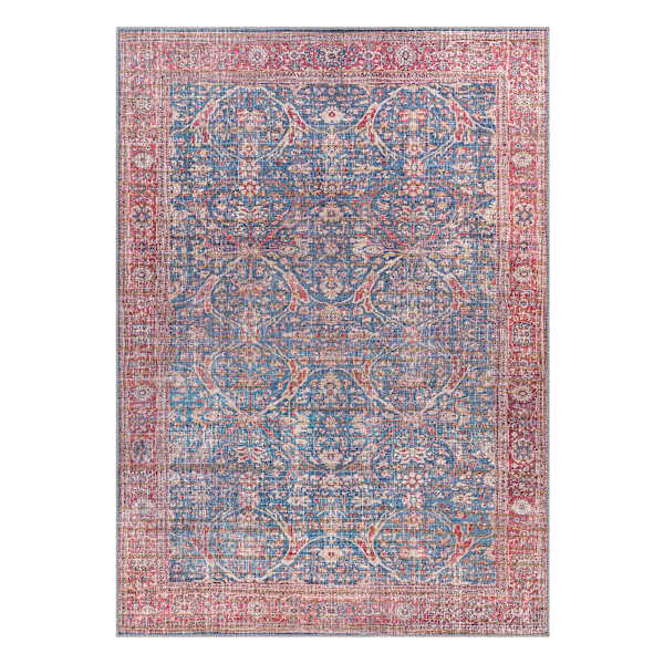 (B860) Honeybloom Colin Red & Blue Floral Medallion Washable Area Rug, 5x7