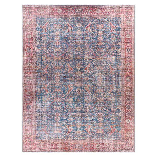 (B860) Honeybloom Colin Red & Blue Floral Medallion Washable Area Rug, 8x10