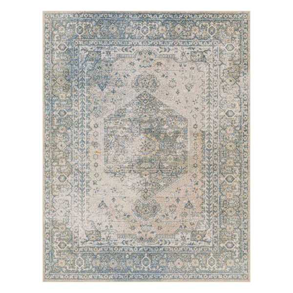 (D590) Lillian Blue Multi Medallion Washable Area Rug, 5x7