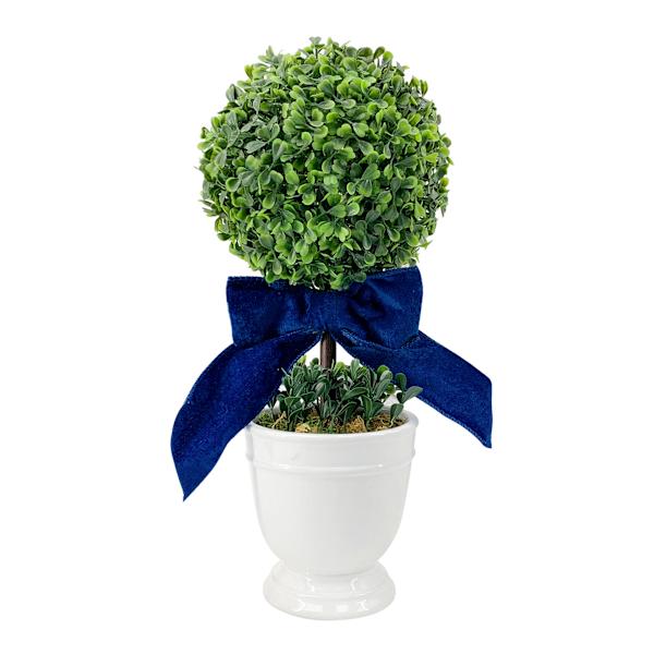 Providence Single Ball Boxwood Topiary in White Ceramic Pot, 16"