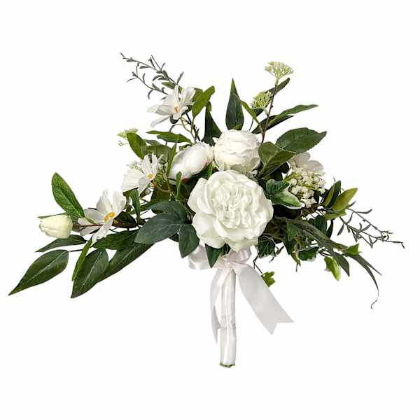 Willow Crossley White Mixed Floral & Greenery Bouquet, 15"