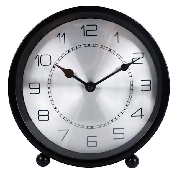 Black Metal Round Table Clock, 8"