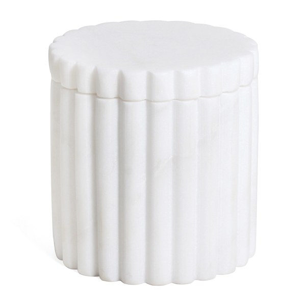 Found & Fable White Ribbed Marble Box