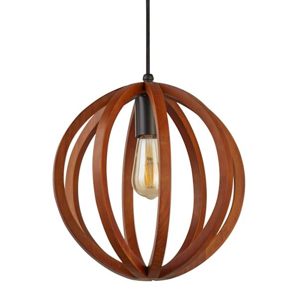 Brown Wood Sphere Hardwire Pendant Light, 12"