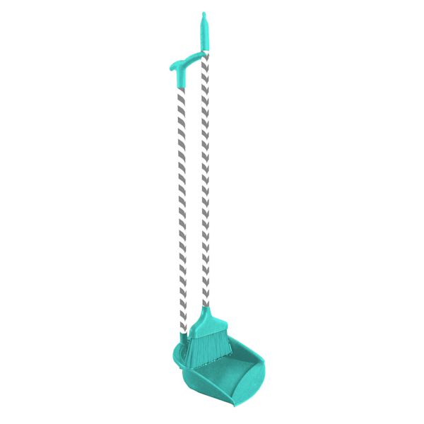Grey & Teal Chevron Patterned Angled Broom with Dustpan