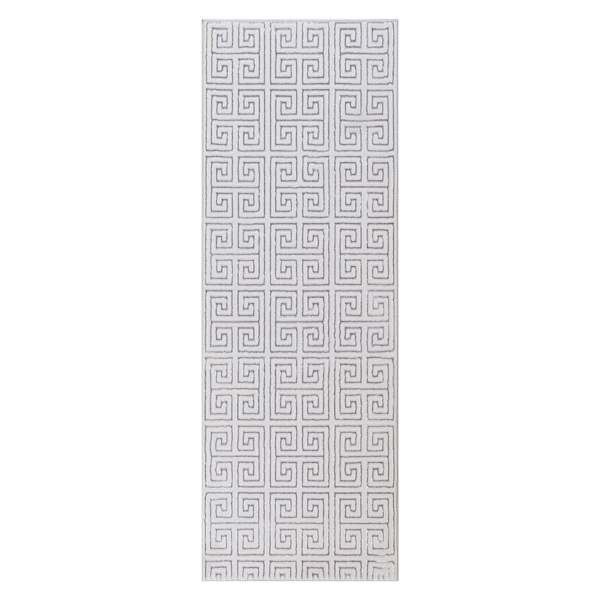 (B839) Providence Onix Grey Greek Key Runner, 2x6