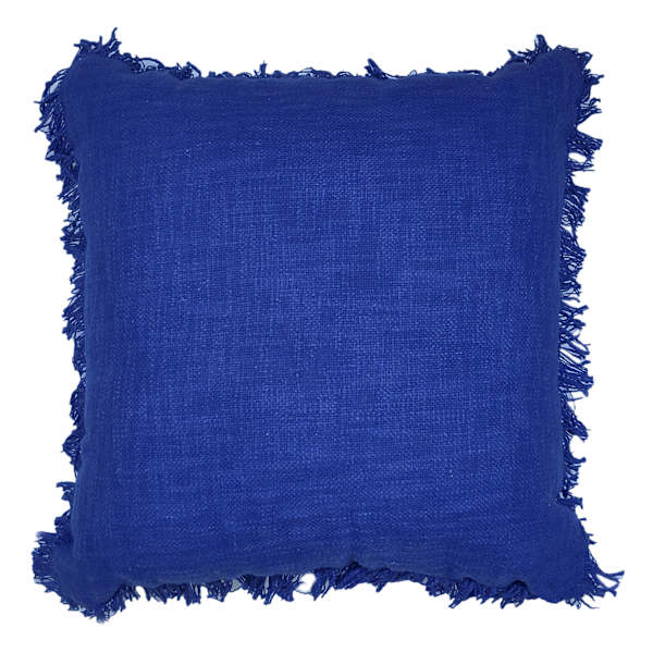 Tracey Boyd Blue Slub Woven Throw Pillow with Fringe, 18"