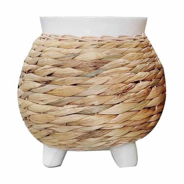 Honeybloom Woven White Ceramic Outdoor Planter, Small