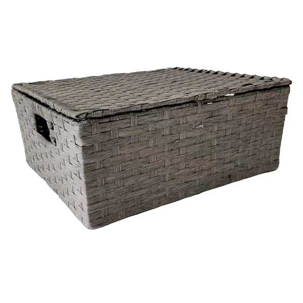 Dark Grey Paper Rope Storage Basket with Lid, Small
