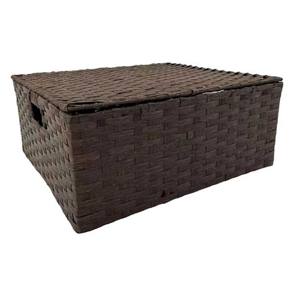 Brown Paper Rope Rectangle Storage Basket with Lid, Medium