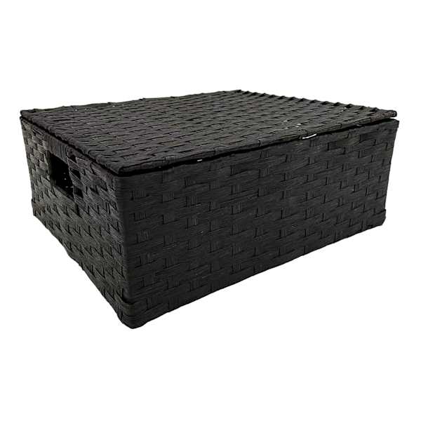 Black Paper Rope Rectangle Storage Basket with Lid, Medium