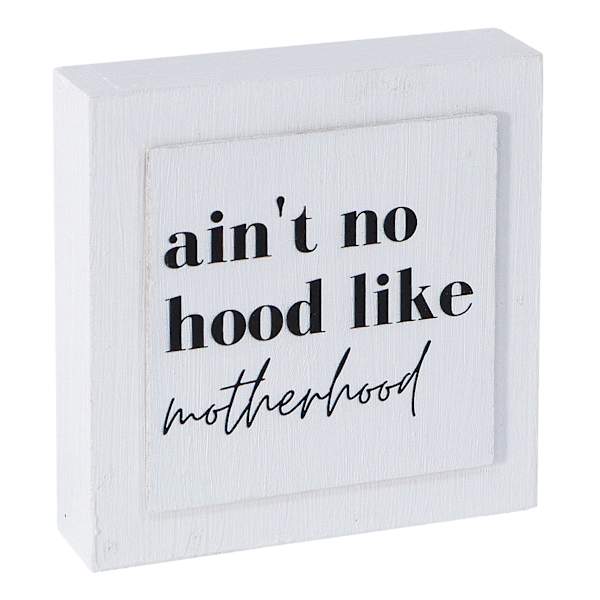 Motherhood White Wood Sign, 5"