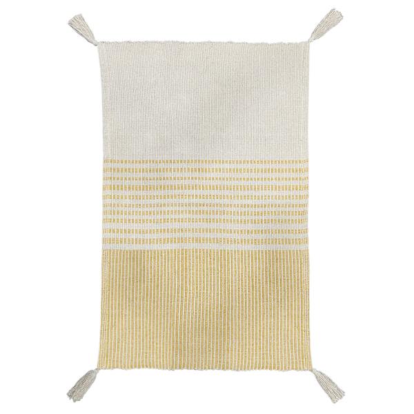 Yellow & Ivory Striped Tassel Accent Rug, 27x45