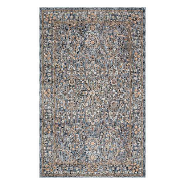 (A495) Honeybloom Ballard Blue Floral Medallion Accent Rug, 3x5