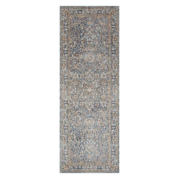 (A495) Honeybloom Ballard Blue Floral Medallion Runner, 2x8