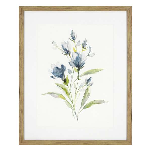 Honeybloom Glass Framed Blue Botanicals Print Wall Art, 17x21